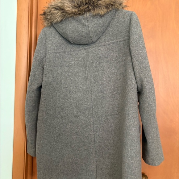 J. Crew Heather Gray Coat with Faux Fur Hood - Picture 2 of 3